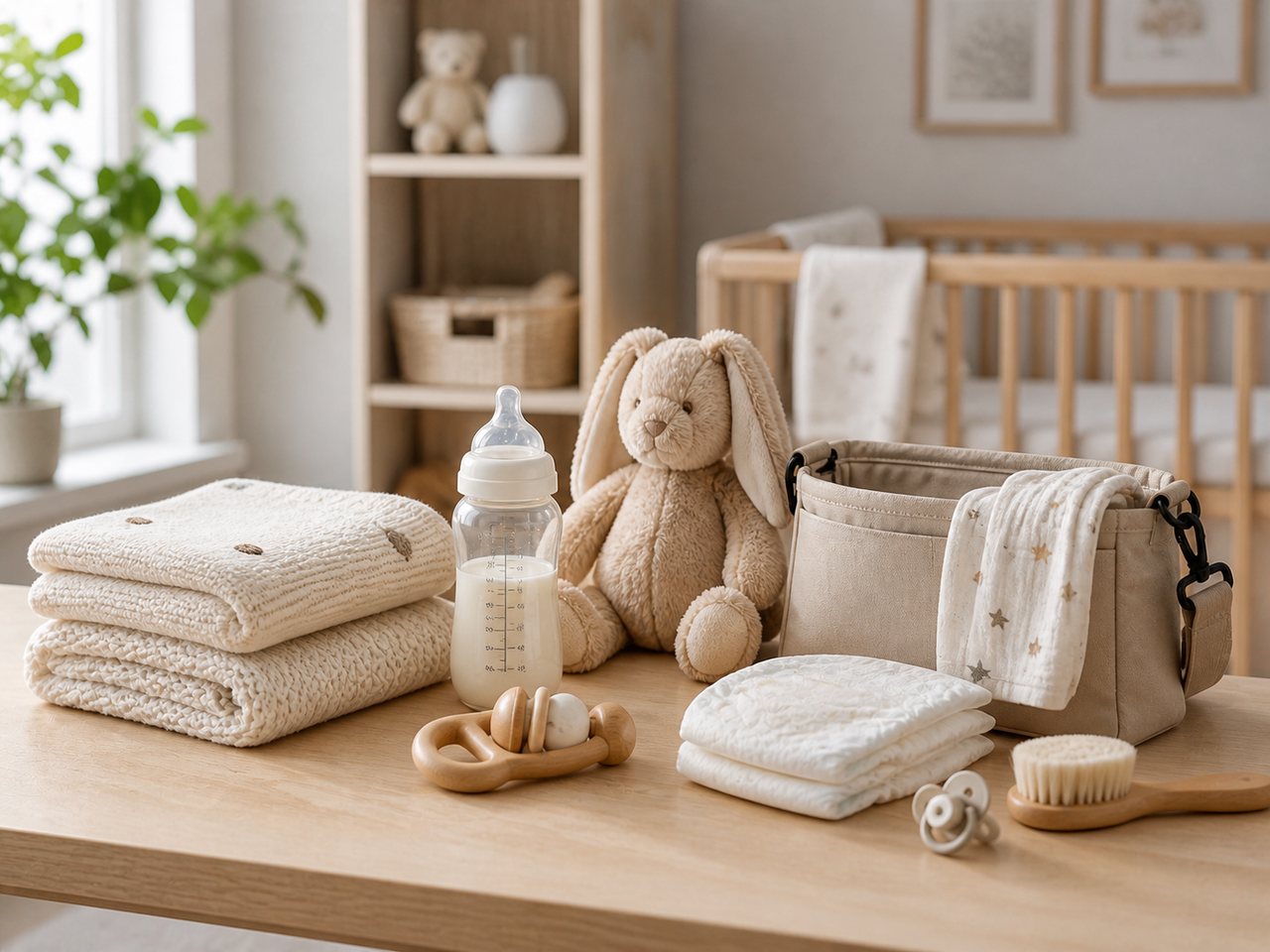 Productos de bebé en una habitación luminosa
