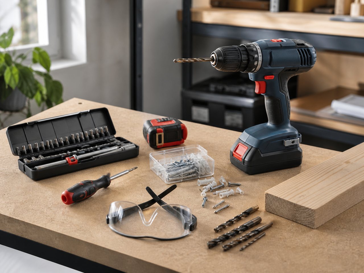 Herramientas de bricolaje sobre una mesa de trabajo