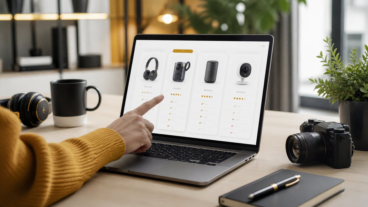 Comparación editorial de productos y marcas antes de comprar