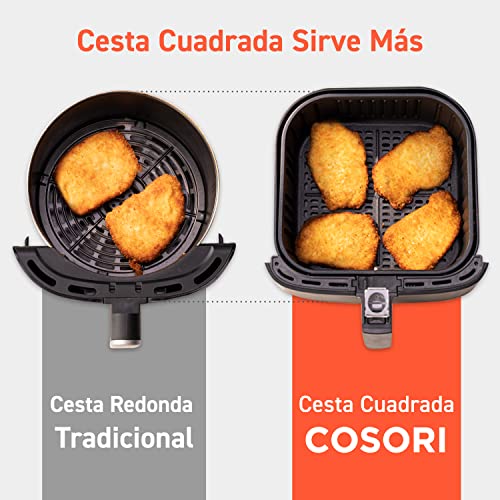 COSORI Freidora sin Aceite 5.5 L, freidora aire caliente con 100 recetas en español, 11 programas, pantalla LED táctil, cesta antiadherente, temporizador, 1700W, Color Negro - Imagen 6